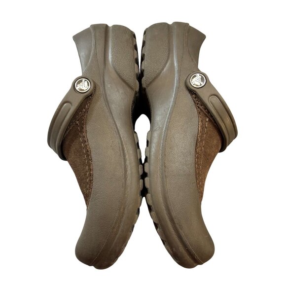 Womens Crocs Troika Brown Slip-On Clogs With Faux Suede Upper Ankle Strap Size 9 - Picture 2 of 8